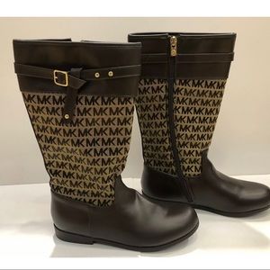 Michael Kors Brown Leather Boots MK Logo Emma Rannee DD Women's Size 5 NEW